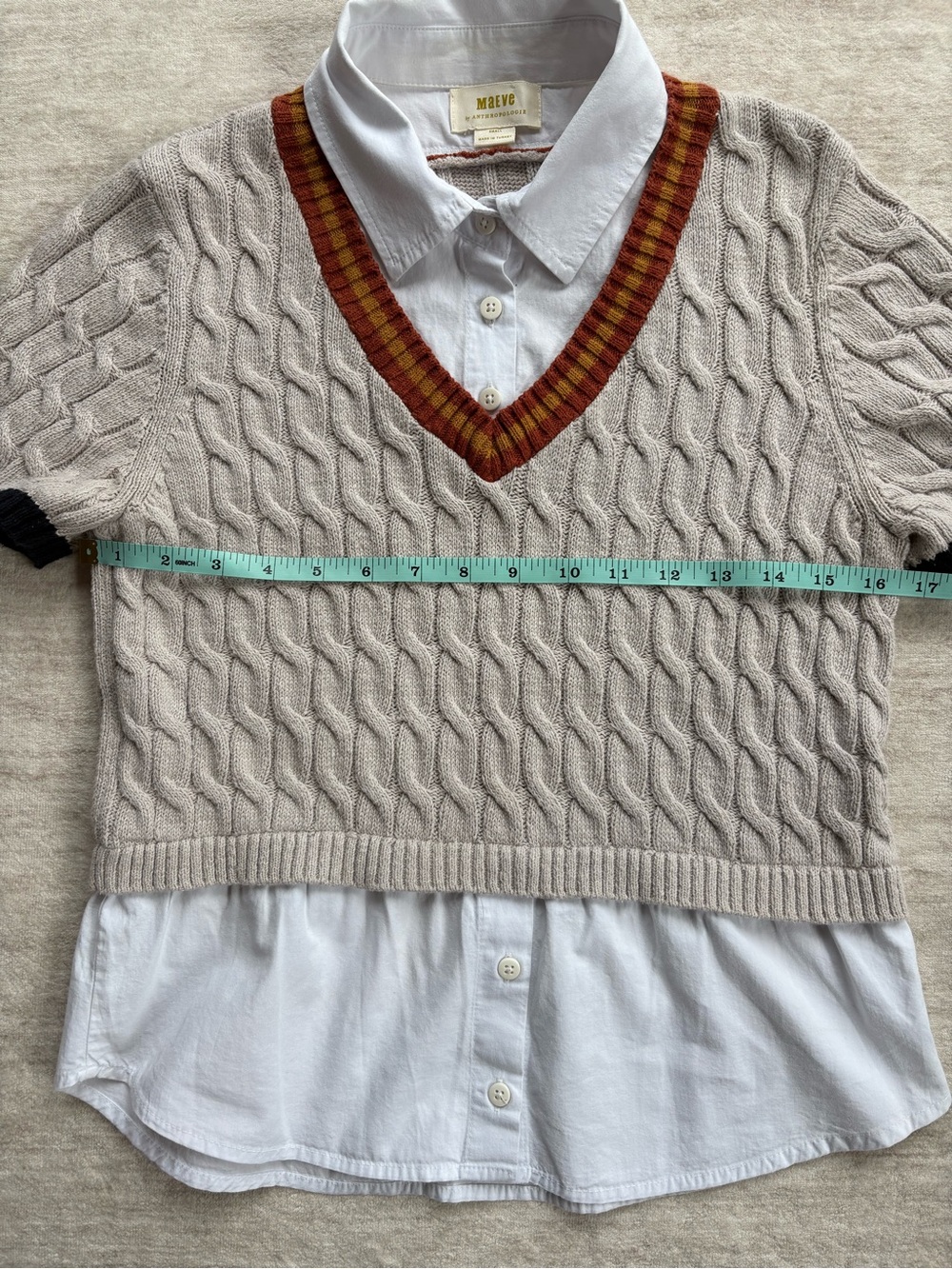 Maeve by Anthro Beige Cable Knit Cricket Sweater Top, Timeless V-neck Size Small - Picture 10 of 14